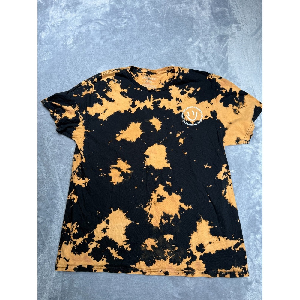 Chemistry T Shirt Mens XL Black Orange Tie Dye Choose Happy Smiley Face Good Day